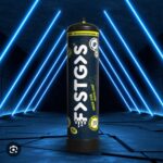 Fastgas lachgas GasAdam020 liggende cilinder met veiligheidsverpakking.